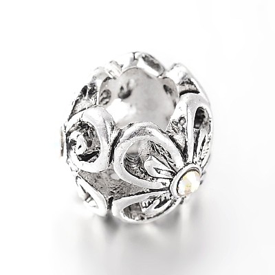 Antique Silver Tone Alloy Rhinestone European Beads MPDL-E036-28AS-1