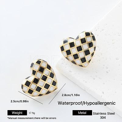 Heart with Tartan Pattern 304 Stainless Steel Enamel Stud Earrings for Women QN1806-1-1