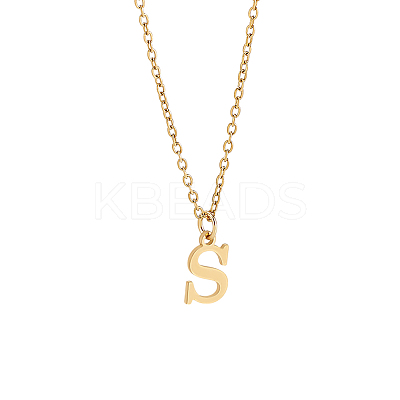 304 Stainless Steel Letter Pendant Necklaces NJEW-LP0001-53S-G-1