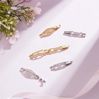 6Pcs 6 Styles Rack Plating Brass Micro Pave Clear Cubic Zirconia Watch Band Clasps ZIRC-OC0001-06-1