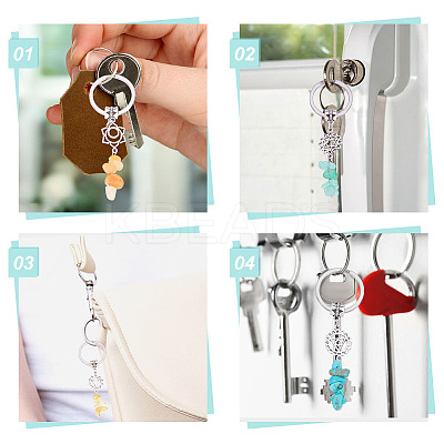 21Pcs 7 Styles Natural Red Jasper Red Aventurine Citrine Green Aventurine Lapis Lazuli Amethyst & Synthetic Turquoise Keychain with Alloy Finding and 304 Stainless Steel Split Key Ring KEYC-GO00010-1