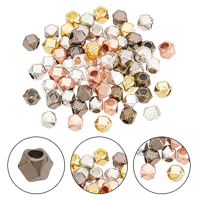 600Pcs 6 Colors Polyhedron Alloy Finding Beads FIND-AR0004-57-1