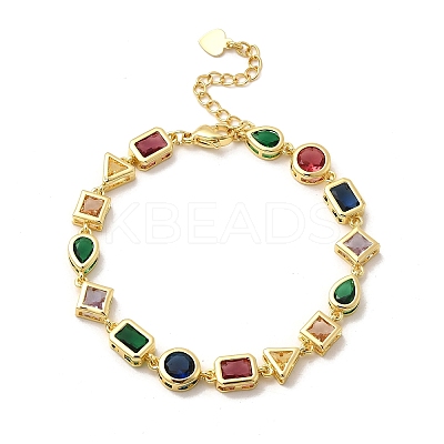 Brass Micro Pave Cubic Zirconia Link Bracelets for Women BJEW-P358-03G-1