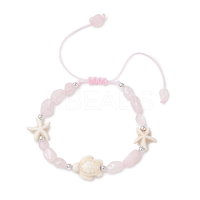 Natural Rose Quartz & Synthetic Synthetic Turquoise Beads Braided Bead Bracelets BJEW-JB13275-02-1