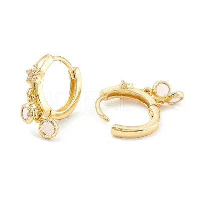 Star Cubic Zirconia Hoop Earrings with Flat Round Drop EJEW-P196-19G-1