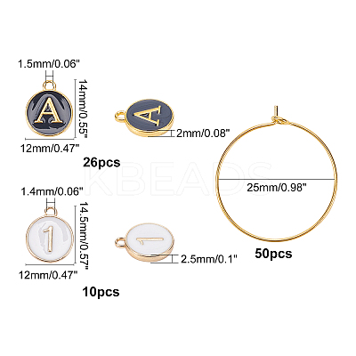 3 Sets 2 Style Alloy Enamel Charms Flat Round with Alphabet & Number ENAM-FH0001-14-1