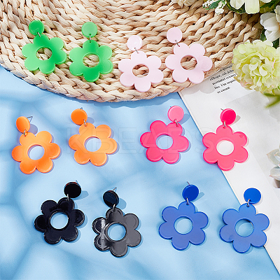 6 Pairs 6 Colors Flower Acrylic Dangle Stud Earrings with Steel Iron Pins for Women EJEW-AN0004-03-1