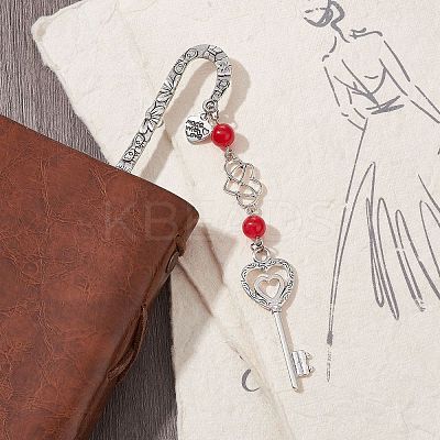 Mother's Day Key & Infinity Love Heart Pendant Bookmark with Synthetic Turquoise AJEW-JK00259-02-1
