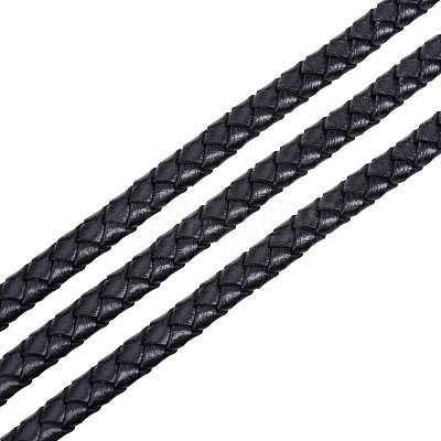 Black 6mm Round Folded Genuine Braided Leather Cords for Necklace Bracelet Jewelry Making WL-PH0001-01-1