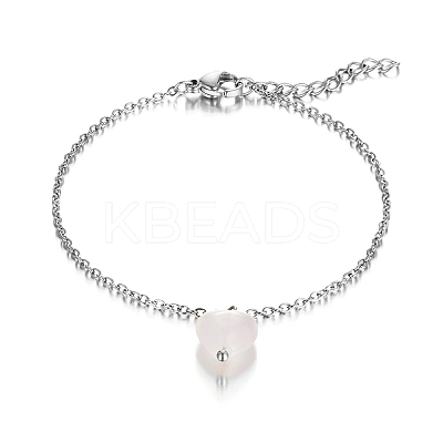 Simple Natural Rose Quartz Heart Charm Bracelets GL4728-1-1