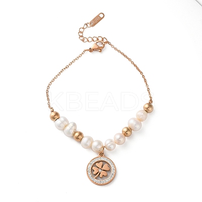 304 Stainless Steel Clover Charm Bracelets for Women BJEW-A036-26G-1