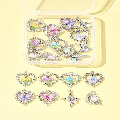 20Pcs 8 Styles Platinum Alloy Glass Pendants FIND-FS0003-78-1