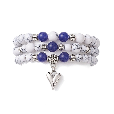 Adjustable Natural & Dyed Malaysia Jade and Synthetic Howlite Stretch Bracelets BJEW-JB13029-1