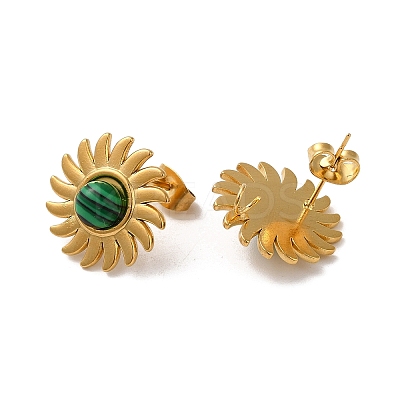 Natural Malachite Sun Stud Earrings LS-EJEW-D075-01A-G-1