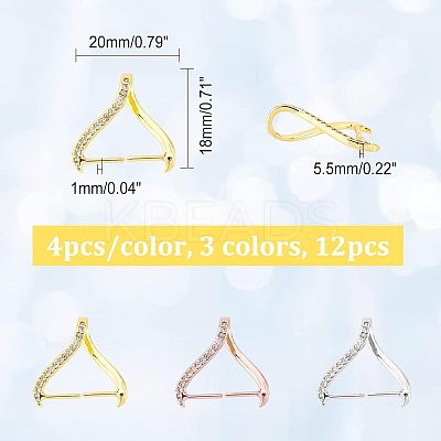 12Pcs 3 Colors Rack Plating Brass Micro Pave Cubic Zirconia Ice Pick Pinch Bails KK-FH0004-29-1