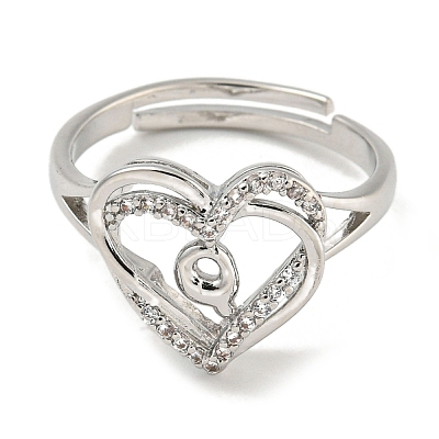 Heart with Letter Rack Plating Brass Micro Pave Clear Cubic Zirconia Adjustable Rings for Women RJEW-I105-01P-Q-1