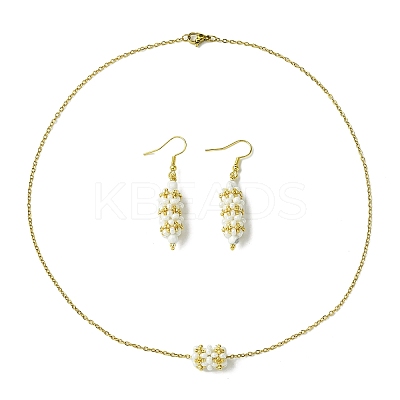 Column Glass Seed & Natural Howlite Leverback Earrings & Pendant Necklaces Sets SJEW-MZ00003-03-1