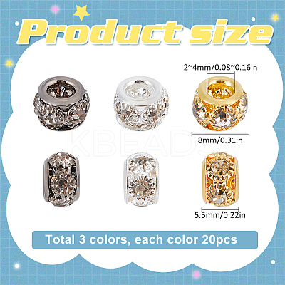 60Pcs 3 Colors Brass Spacer Beads KK-SC0003-98-1