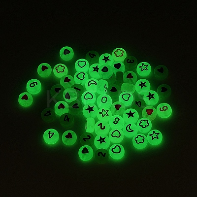 480Pcs 8 Style Flat Round Luminous Acrylic Beads DIY-YW0003-01-1