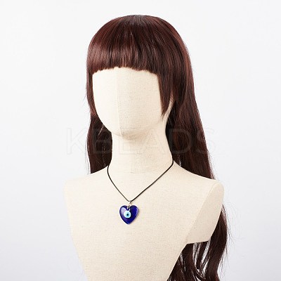 Blue Lampwork Evil Eye Pendant Necklace with Waxed Cord for Women NJEW-JN03955-03-1