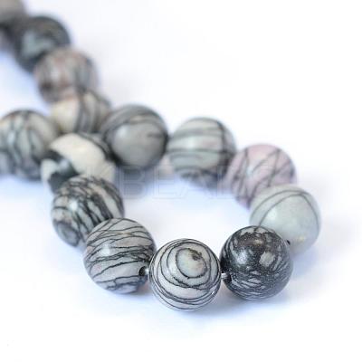 Natural Black Silk Stone/Netstone Round Bead Strands G-E334-12mm-05-1