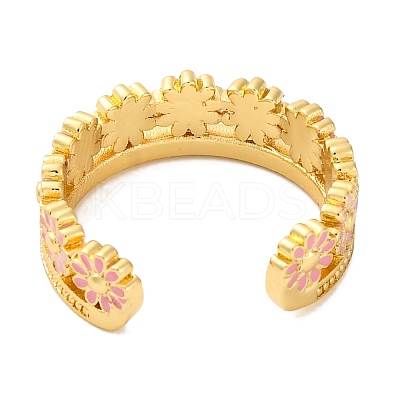 Rack Plating Flower Brass Enamel Open Cuff Rings for Women RJEW-S242-09G-A-1
