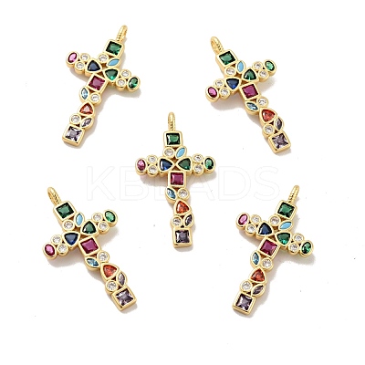 Cross Brass Micro Pave Colorful Cubic Zirconia Pendants KK-G419-17G-1