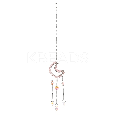 Natural Rose Quartz Chip & Iron Suncatchers HJEW-G028-03A-1