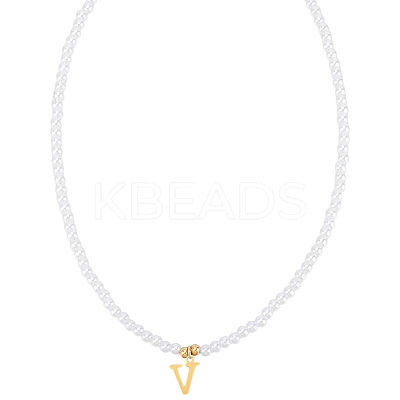 Imitation Pearl with Stainless Steel Pendants Necklaces NJEW-LP0001-51V-G-1