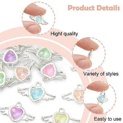 14Pcs 7 Colors Rack Plating Alloy Rhinestones Pendants FIND-FS0003-19-1