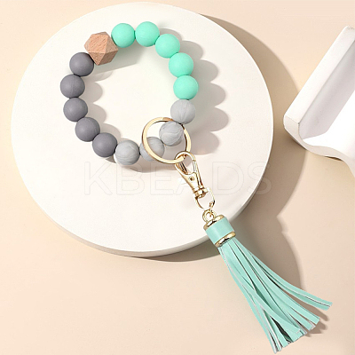 1Pcs Silicone Round Beaded Keychain Wristlet AJEW-CL0001-11B-1