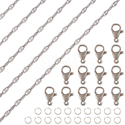 1 Roll 304 Stainless Steel Dapped Chains with 20Pcs 304 Stainless Steel Lobster Claw Clasps with 40Pcs 304 Stainless Steel Open Jump Rings CHS-TA0001-52-1