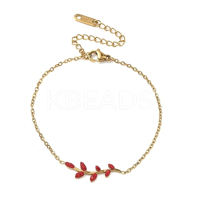 304 Stainless Steel Rhinestone Leaf Link Bracelets SA-CBA5F76-03G-1