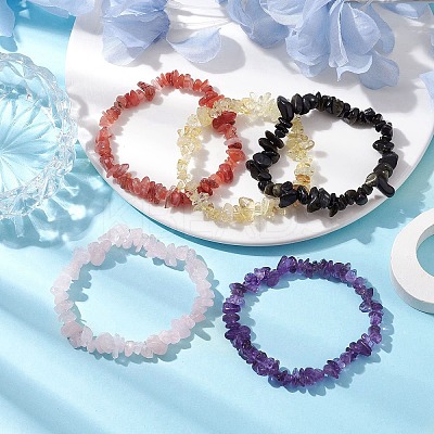 12 Constellation Natural Mixed Gemstone Chip Beaded Stretch Bracelets Sets for Women Men BJEW-JB10264-09-1