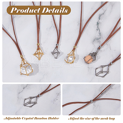 6Pcs 6 Styles Brass Bar Connected Macrame Pouch Empty Stone Holder Pendant Necklace Making NJEW-DC00005-1