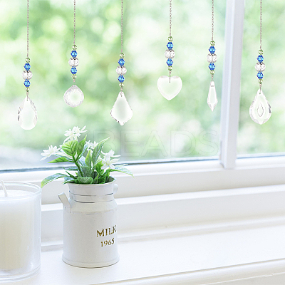 6Pcs 6 Style Transparent Glass Pendant Decorations HJEW-GA0001-43-1