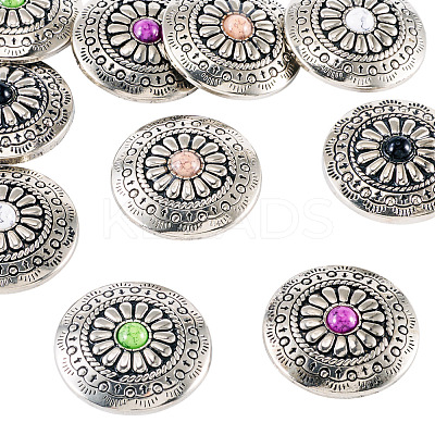 10Pcs 5 Colors Tibetan Style Flat Round Alloy with Resin Decorative Rivets BUTT-TA0001-31A-1