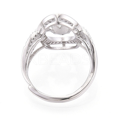 Oval Brass Micro Pave Clear Cubic Zirconia Adjustable Ring Settings KK-T076-69P-1