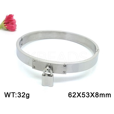 Tarnish Resistant 304 Stainless Steel Lock Charm Bangles BJEW-BB14669-P-1