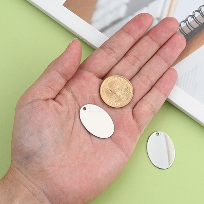 Tarnish Resistant 201 Stainless Steel Oval Stamping Blank Tag Pendants STAS-R064-03-1