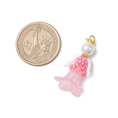Glass Seed Beaded Flower Figurine Pendants PALLOY-MZ00686-1