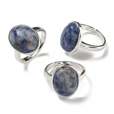 Natural & Synthetic Gemstone Oval Adjustable Rings RJEW-K371-07S-1