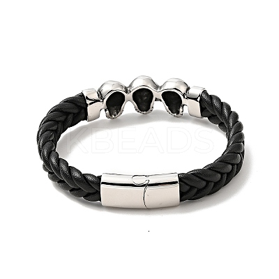 304 Stainless Steel Beaded Link Bracelet with Magnetic Clasp for Men Women BJEW-C021-22-P-1