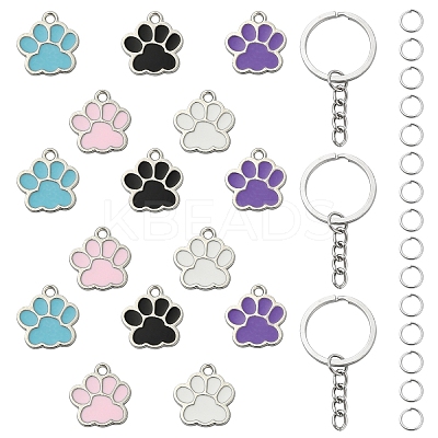 DIY Paw Print Alloy Enamel Pendants Keychain Making Kits DIY-YW0010-02-1