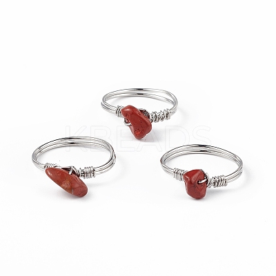 Natural Mixed Gemstone Chips Finger Ring RJEW-L082-03P-1