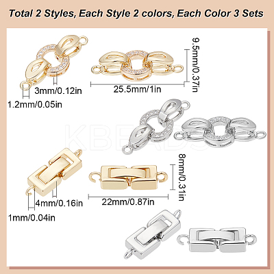12Pcs 4 Style Brass Micro Pave Clear Cubic Zirconia Fold Over Clasps & Brass Fold Over Clasps KK-SC0004-10-1