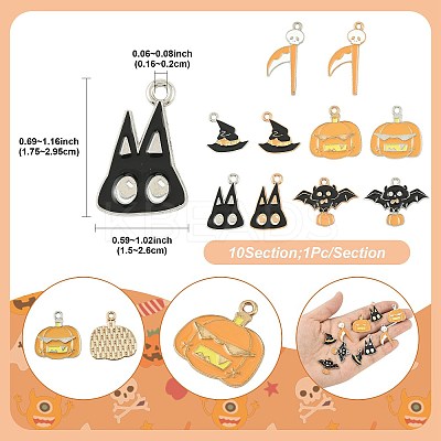 10Pcs 10 Styles Halloween Theme Alloy Enamel Pendants ENAM-FS0003-84-1