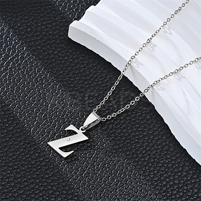201 Stainless Steel Crystal Rhinestone Initial Pendant Necklaces FS-WG28760-20-1