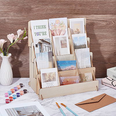 4-Tier 12 Grids Wood Greeting Card Storage Riser Racks ODIS-WH0100-15-1