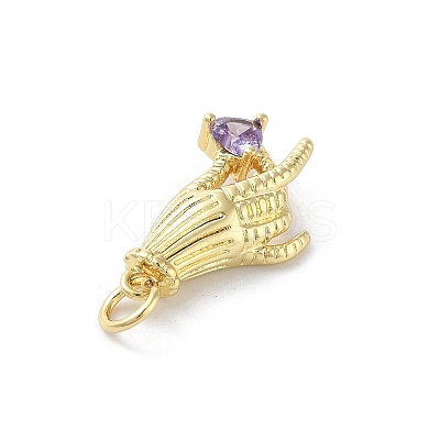 Rack Plating Palm Brass Micro Pave Cubic Zirconia Pendants KK-E102-18G-04-1